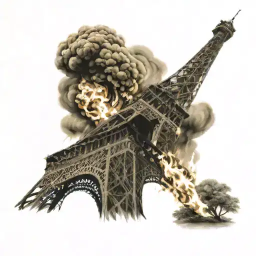 Eiffle Tower On Fire During War