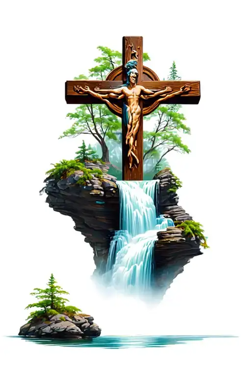 Cross And Waterfall