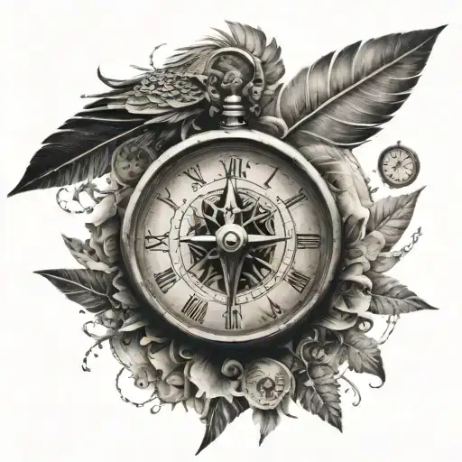 Clock Compass Map Bird Feather Transforming Raw Material
