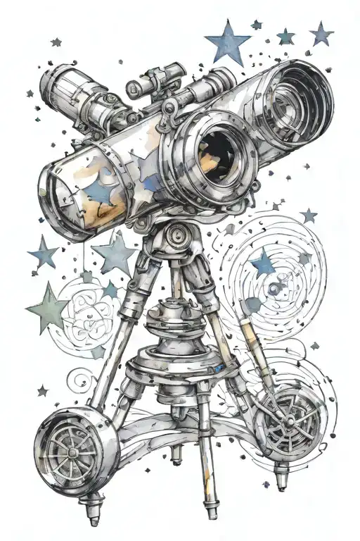 A Telescope Surrounded By Swirling Watercolor Stars