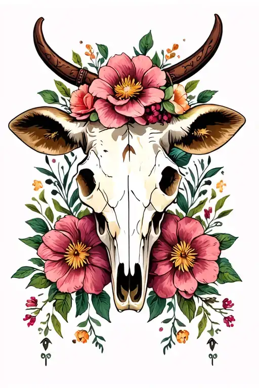 Western Floral With Cow Skull And Leather Tooling