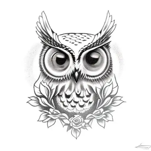 Owl With A Skull And Roses Realism Ultra Detail