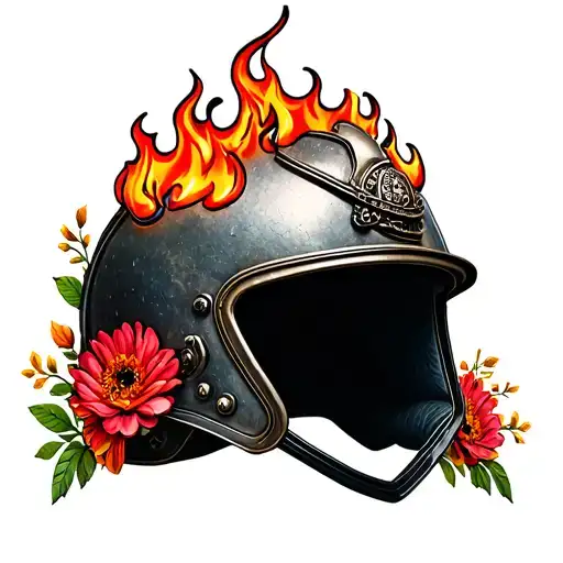 Fire Helmet With Flowers