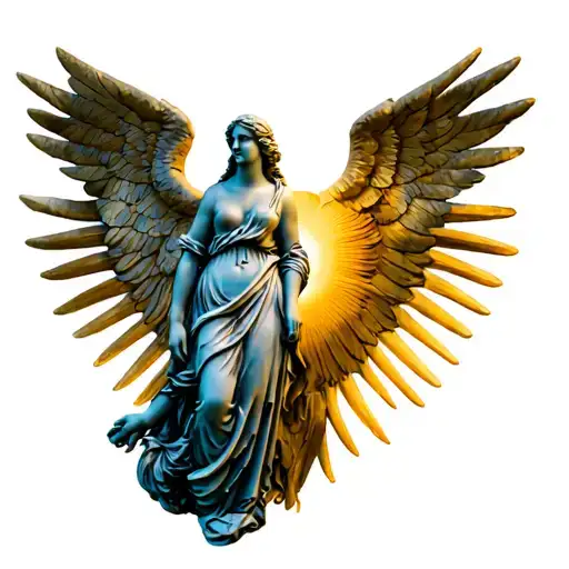 Lady Angle Statue Standing With Sun