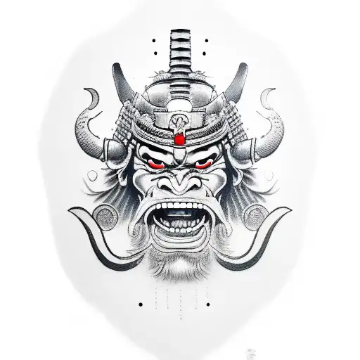 Samurai With Oni Mask And Sword
