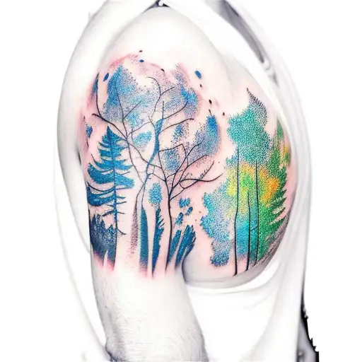 Shoulder Sleeve With Trees Fading Into Desert With Night Galaxy On Top
