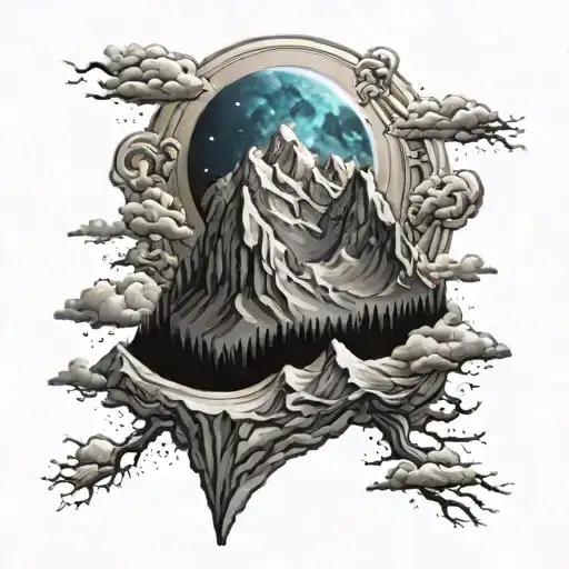 A Surreal Tattoo Of A Mountain Range Morphing Into A Cosmic Scene
