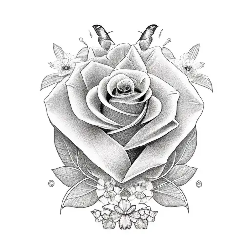 Various Flowers With Butterflies And A Hummingbird