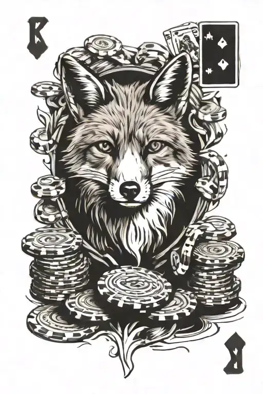 Fox Plays Ace And Jack Cards On A Background Of Playing Chips