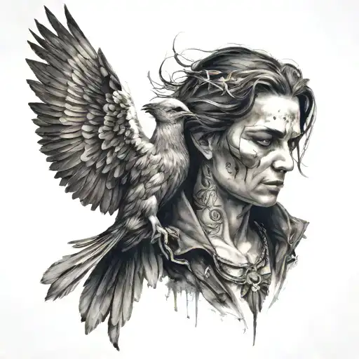 Angel Death With A Thieve Magpie On The Shoulder