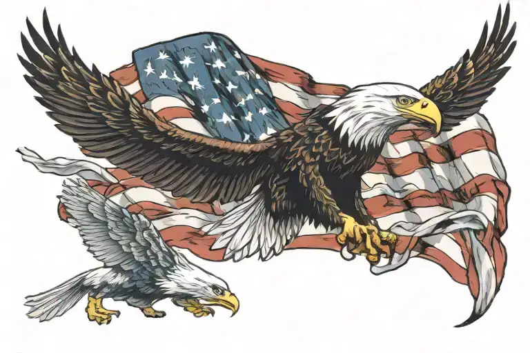 American Flag Integrated Into Bald Eagle Flying
