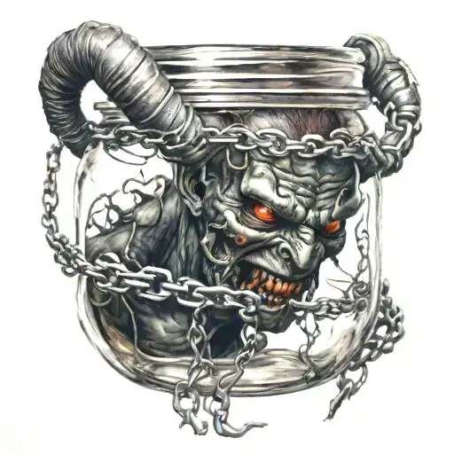 Demon Head Inside A Jar With Chains
