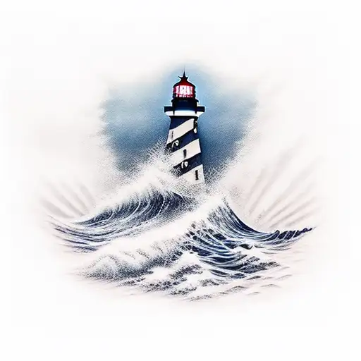 Lighthouse With Waves And Boat Sailing Towards You