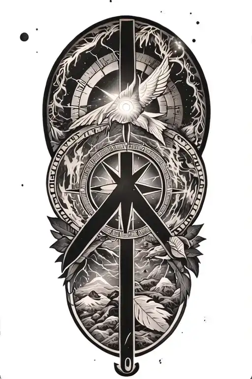 Peace And Lightining Storm And Compass And Nature