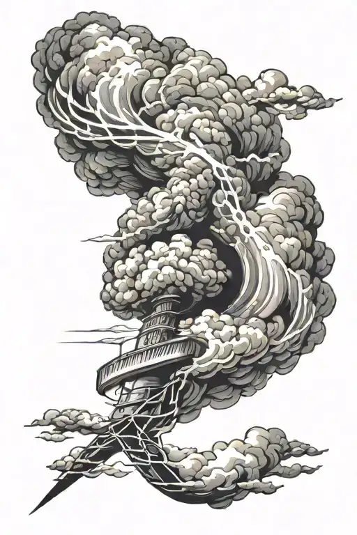 Storm Cloud With Lighting And Tornado With Cross Intertwined