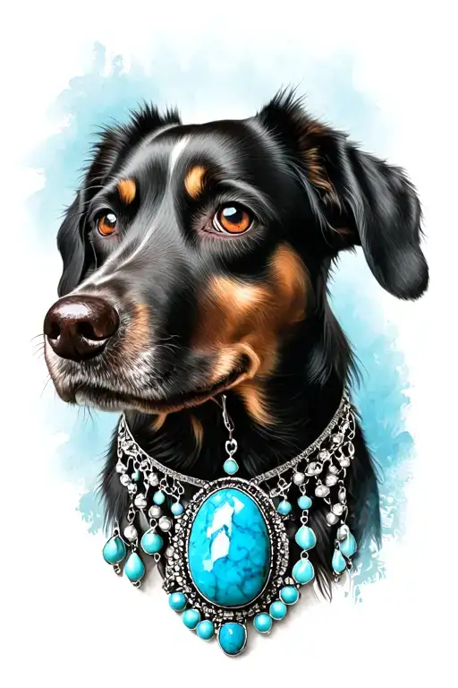 Dog Portrait With Turquoise Jewelry