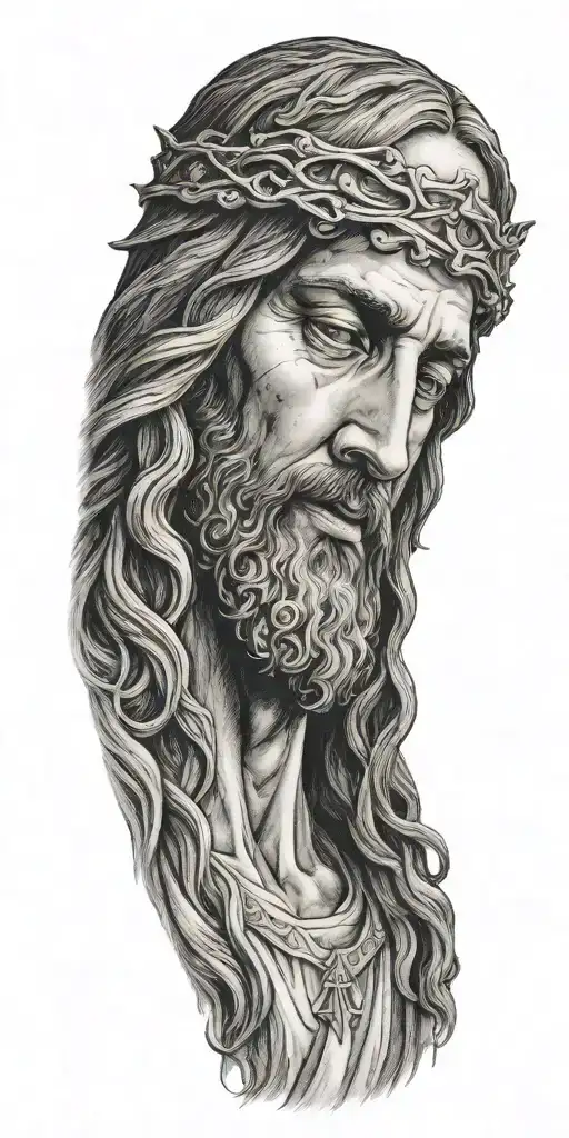 Jesus Head With Angelic Scene Below