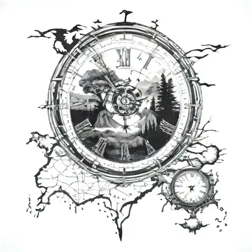 Clock Roman Numeral Map Of Continents Landscape Of Forests