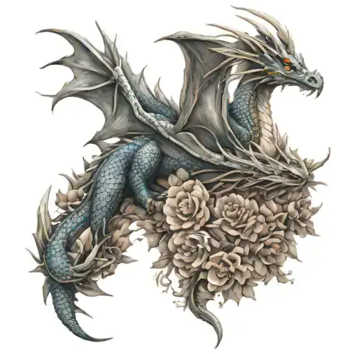 Dragon Full Body Inside Flowers