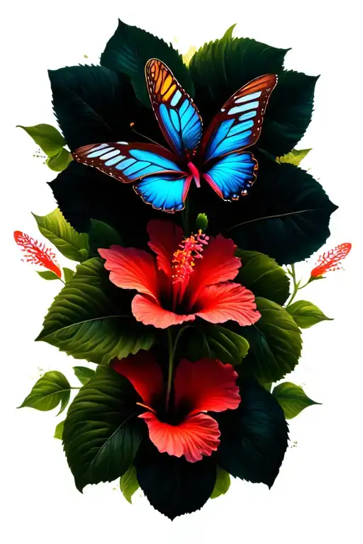 Hibiscus Flower With Butterflies