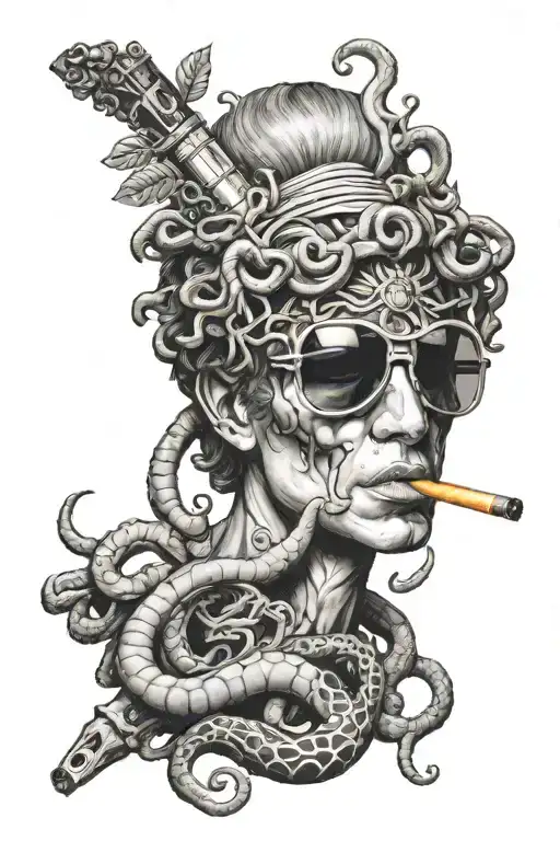 Medusa Sunglasses Cigarette Being Consumed