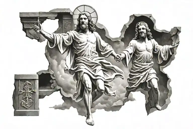 Christ Walking Along Someone Into The Gates Of Heaven