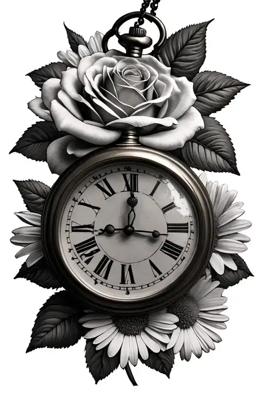 2 Pocket Watch And Roses And Daisies