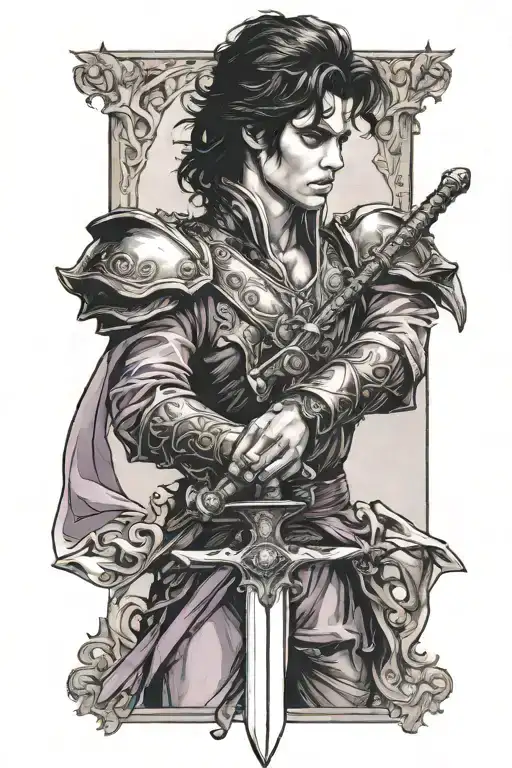 Prince Kneeing With Sword Down Arm