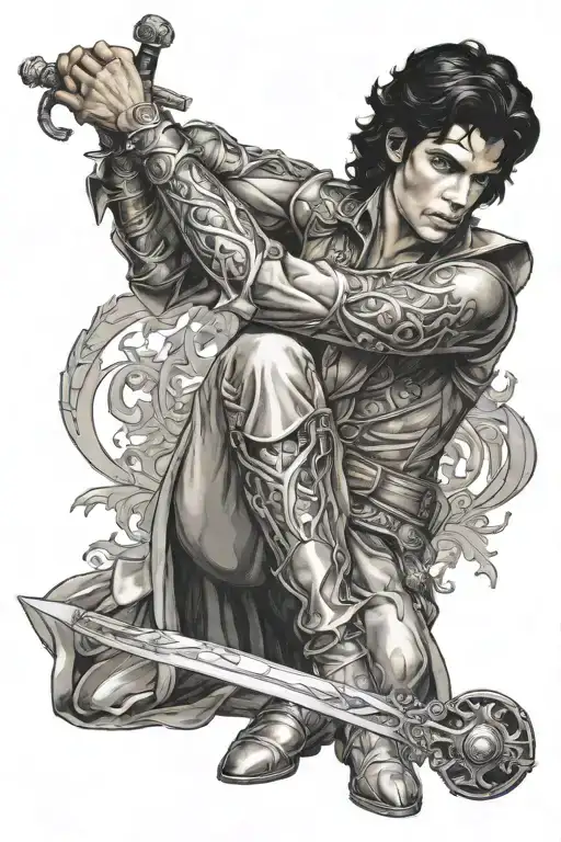 Prince Kneeing With Sword Down Arm