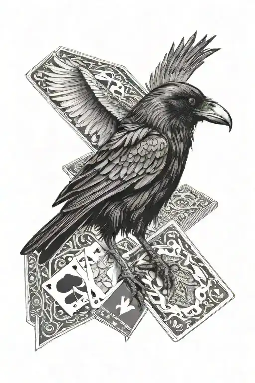 Scary Raven With Playing Cards Arranged