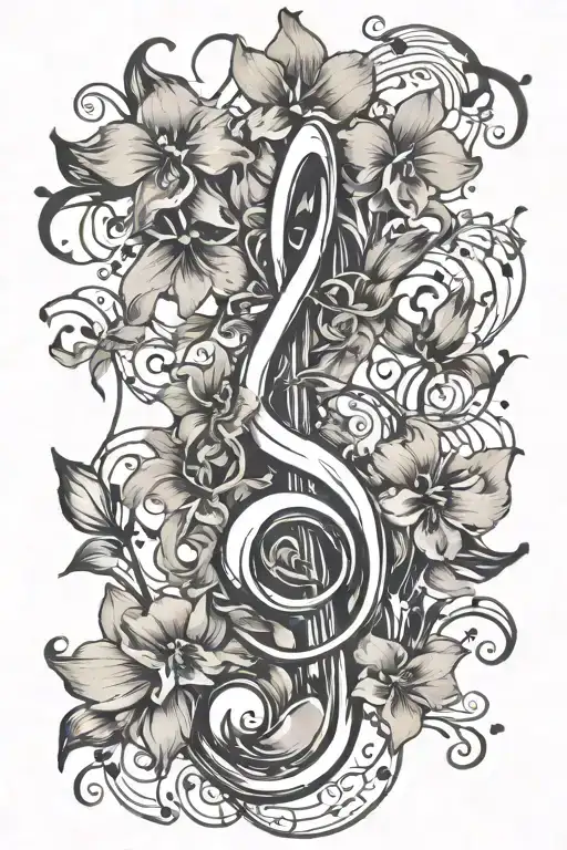 Can You Create A Tattoo With A Wild Orchid A Treble Clef Musical Notes And A Dancer