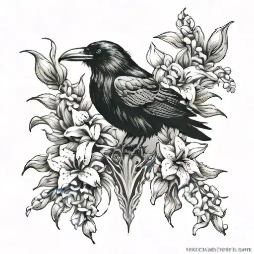 Raven And Sweet Pea And Lilies Flowers