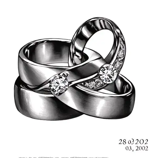 2 Wedding Rings Crossing With Date 28-03-2002 In It