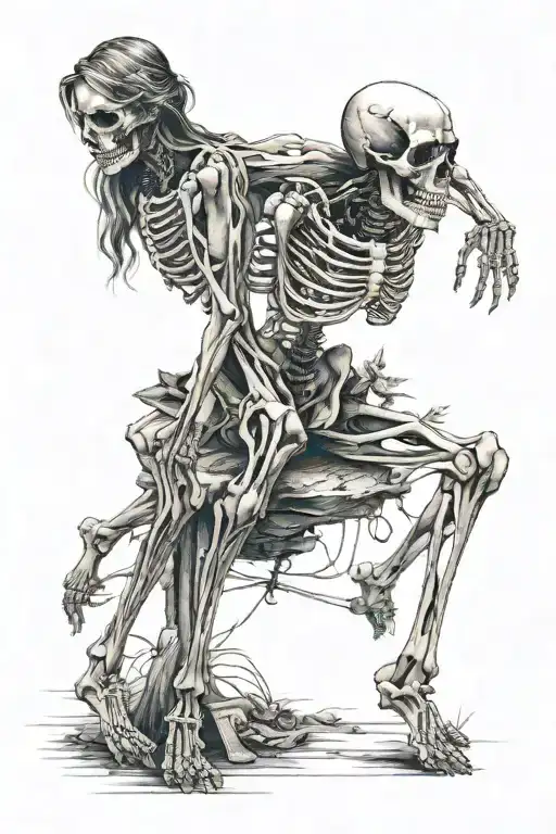 Skeleton And Attarctive Woman