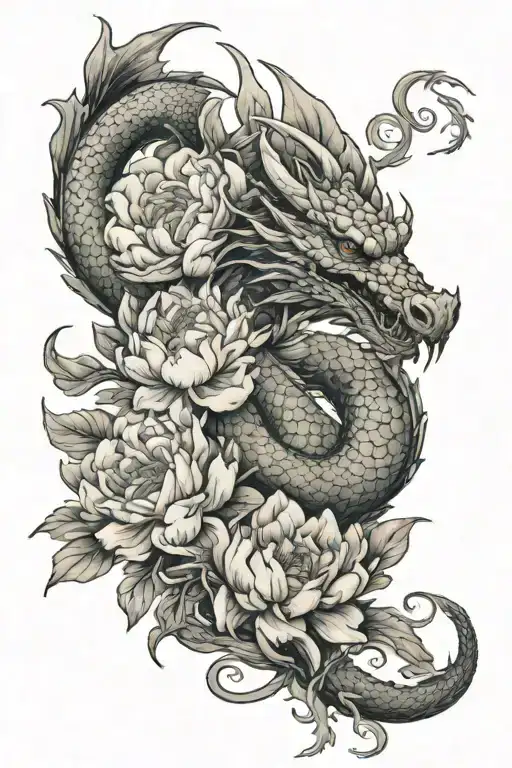 Dragon And Peony Flowers
