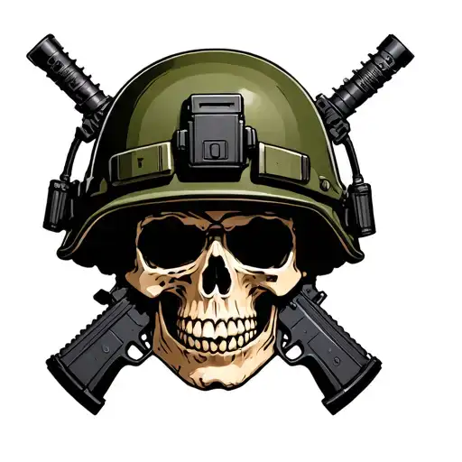 Punk-inspired Skull With A Military Helmet And Crossed Ags-17 Grenade Launchers
