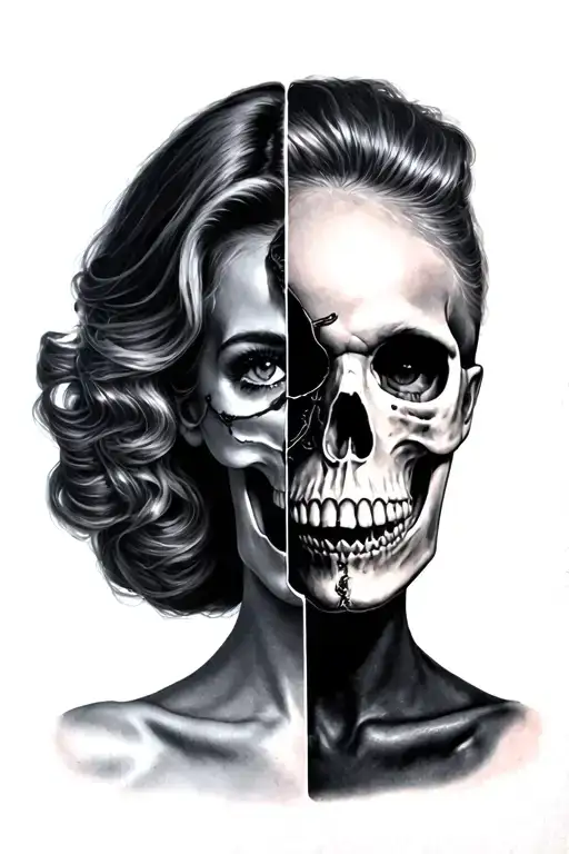 Half Skull Half Pin Up Girl