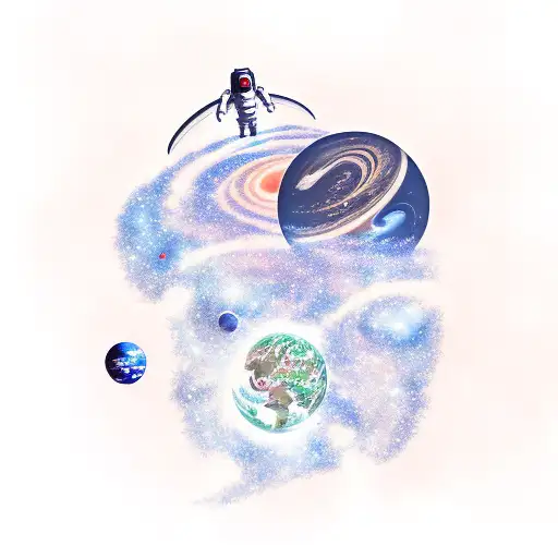 Space Scene With Floating Astronaut