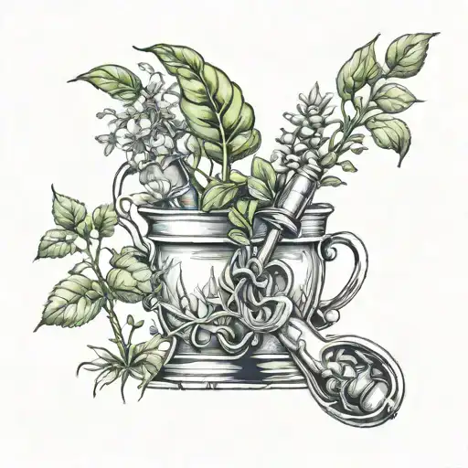 A Chemical Structure Of A Plant Compound Intertwined With A Mortar And Pestle