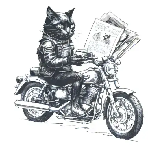 Black Cat Eating A Notebook With A Motorcycle Helmet Riding A Motorcycle