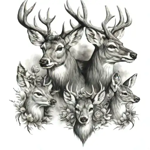 Family Of Deer Heads On Torso Dad Mom Daughter And Son