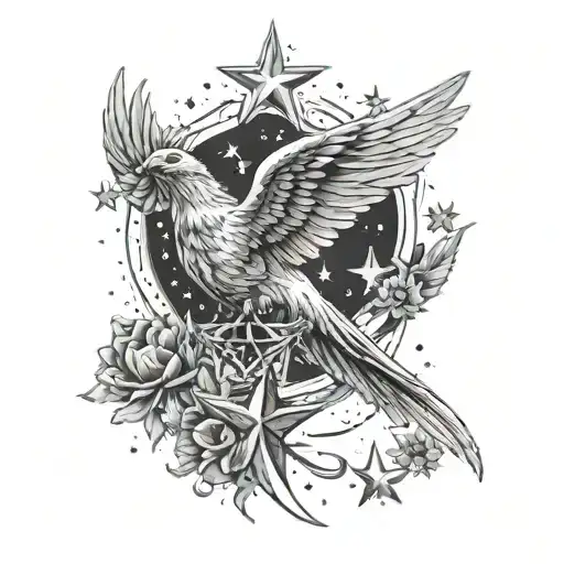 Stars In The Background With Angle Wings