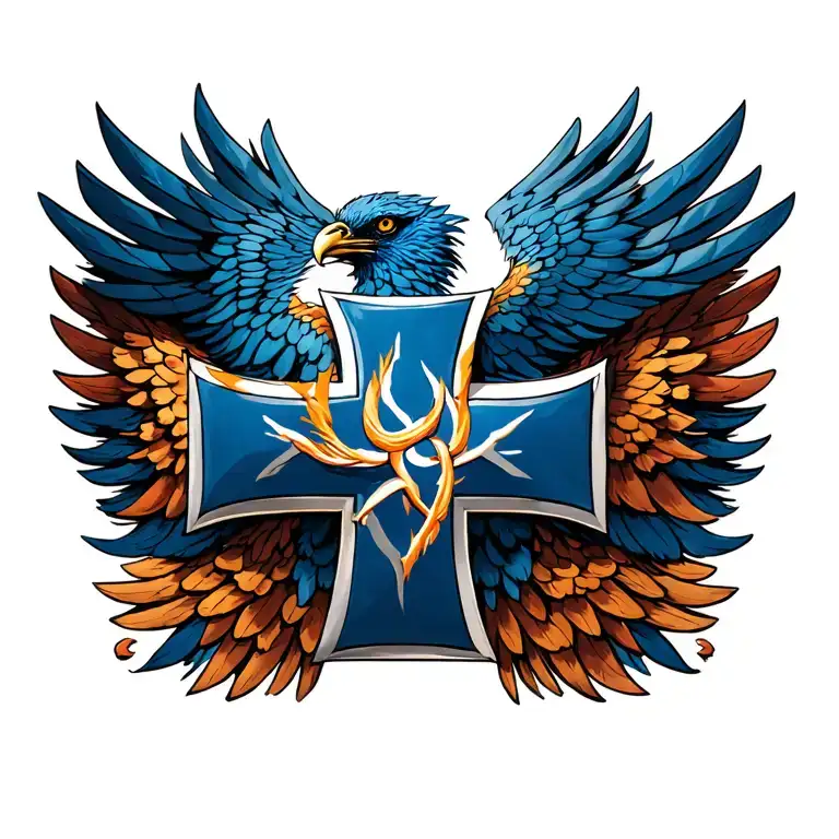 Phoenix Bird Covering Up A Maltese Cross