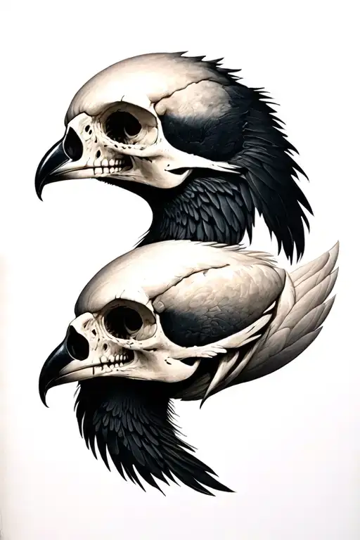 Two Bird Skulls Facing Away