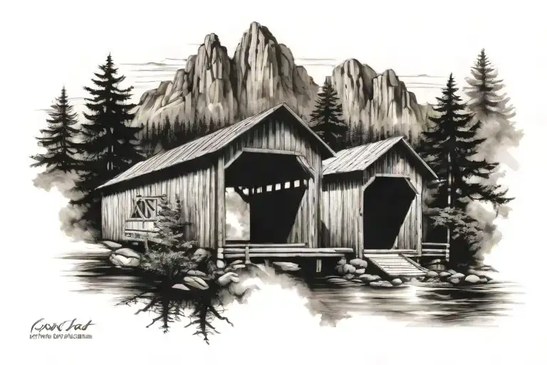 Covered Bridge Mountain Landscape