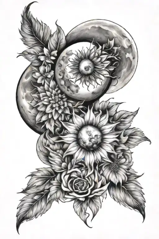 Moon And Sun With Flowers