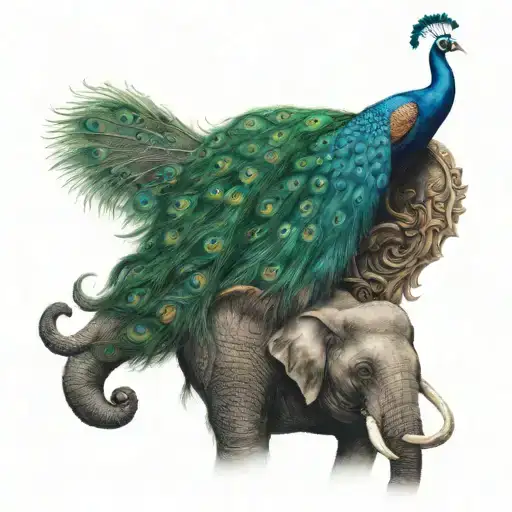 Peacock Sitting On An Elephant
