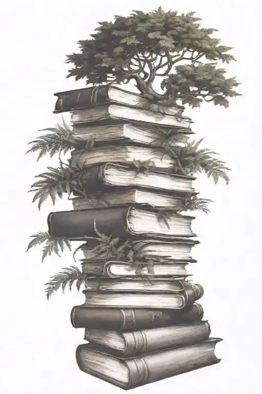 Add Ferns Growing Out Of The Gaps Between The Books
