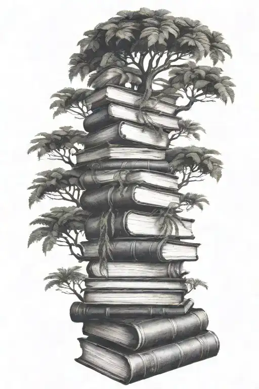 Add Ferns Growing Out Of The Gaps Between The Books