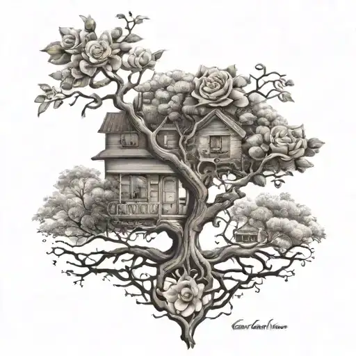 Rich Tree Of Life With Small House Rose
